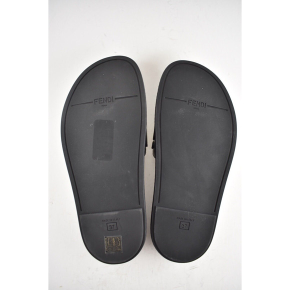 Fendi Mania Fila Black Coated Canvas FF Logo Mule Slide Flat Flip Flop Sandal 37 - Picture 12 of 12
